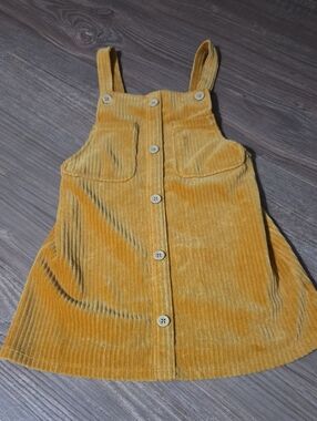Corduroy Button-Front Jumper Dress in Mustard